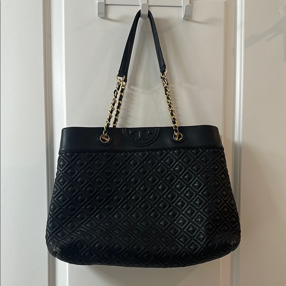 Tory Burch Black Quilted Tote Bag